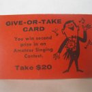 1958 Easy Money Deluxe ed. Board Game Piece: Singing Contest card