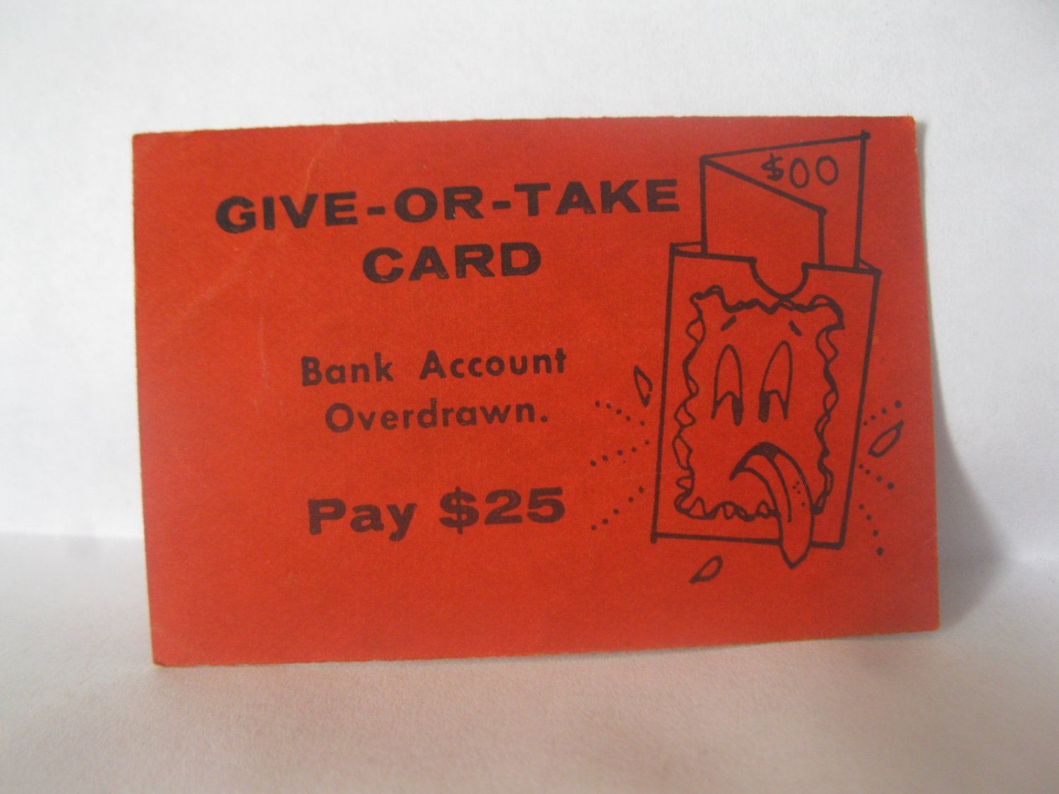 1958 Easy Money Deluxe ed. Board Game Piece: Bank Overdrawn card