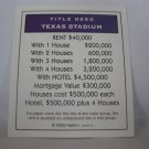 2006 Monopoly - Here & Now Board Game Piece: Texas Stadium Property Deed