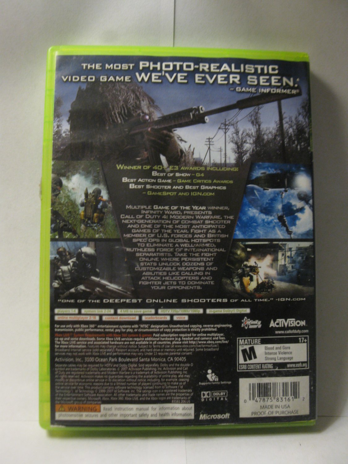 Xbox 360 Video Game Call of Duty 4 Modern Warfare