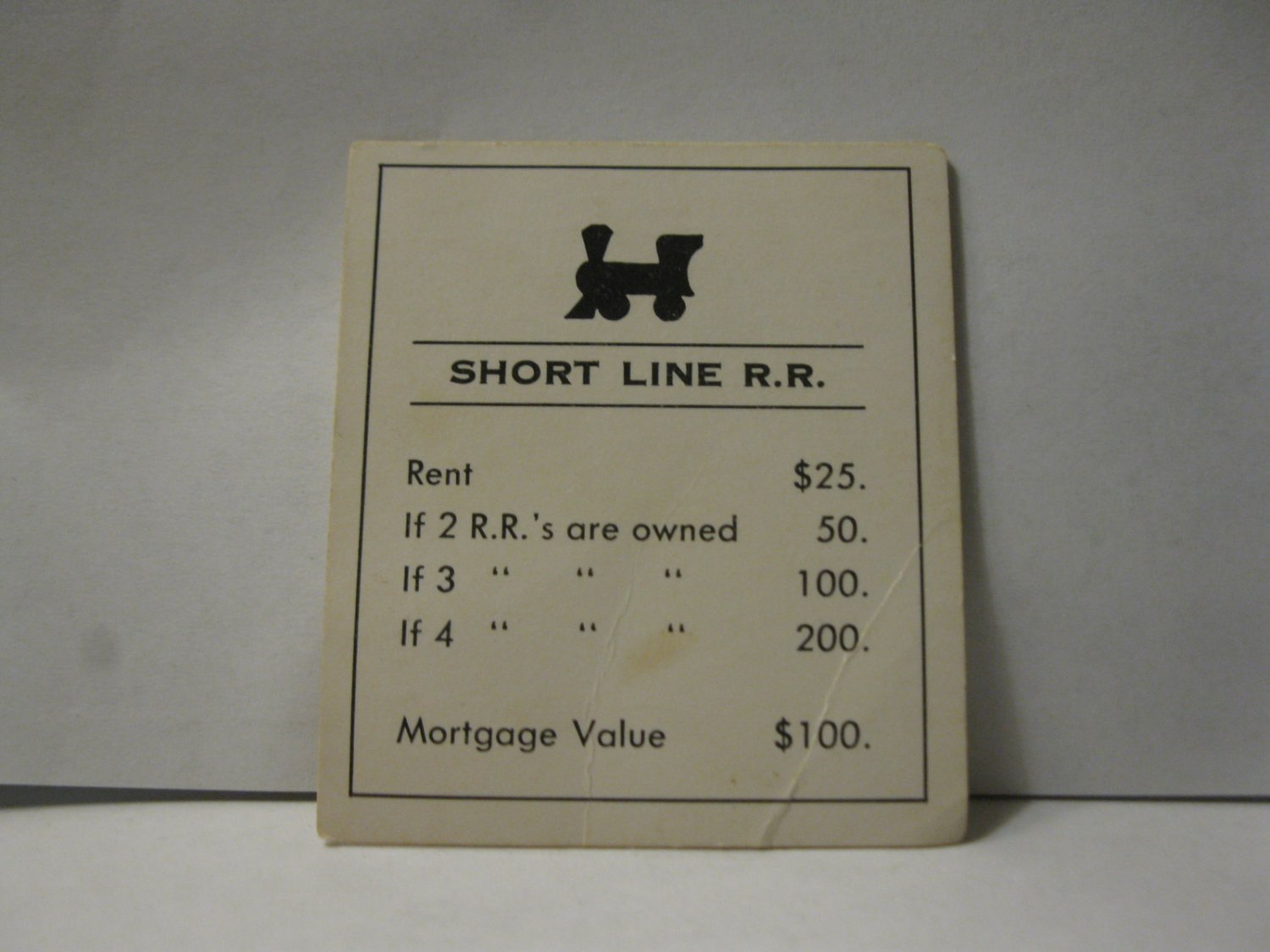 1985 Monopoly Board Game Piece Short Line Railroad Title Deed