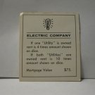 1985 Monopoly Board Game Piece: Electric Company Title Deed