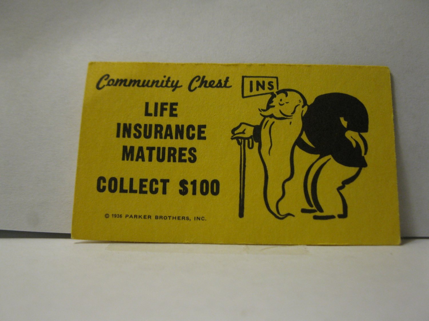 1985 Monopoly Board Game Piece: Life Ins. Matures Community Chest Card
