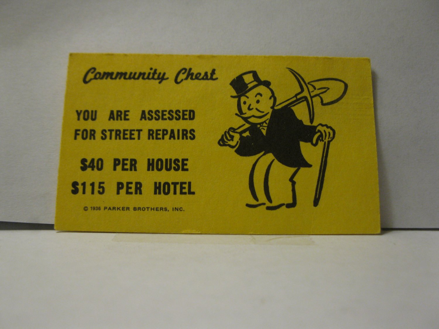 1985 Monopoly Board Game Piece Street Repairs Community Chest Card