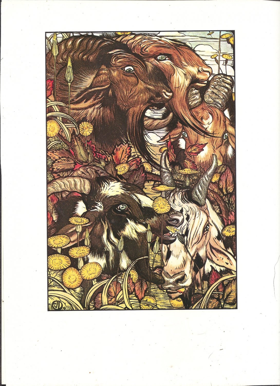 Edward Detmold: Fable's of Aesop - She-Goats & Their Beards - 11.75" x 8.75" Book Page Print