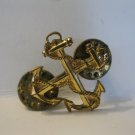 (BX-1) Vintage 1" Military Pin: double crossed Gold Anchors