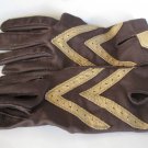 (BX-9) vintage Isotoner Gloves #10: Tan on Brown - one size fits all