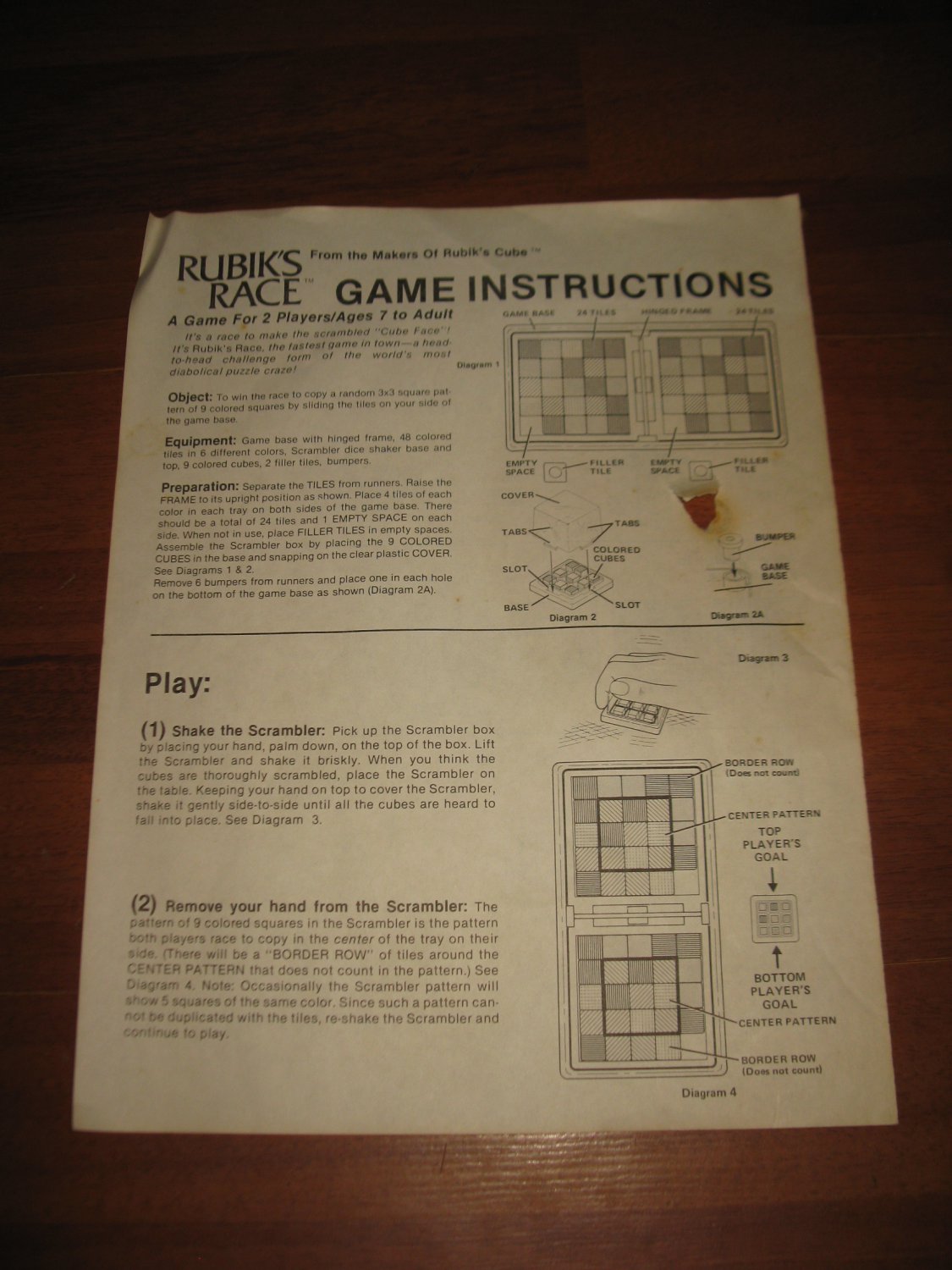 Rubiks race Rules game Replacement Spare Instructions Rules WF