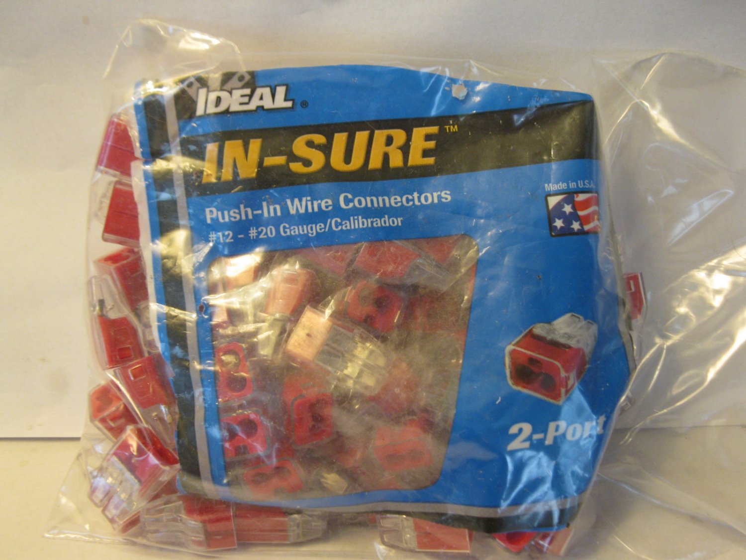 (10) Ideal In-Sure Push-In 2 Port Red Wire Connectors - #12-20 Gauge- Brand New