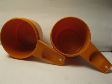 vintage Tupperware Orange Measuring Cups set of 2 - 2/3 & 3/4