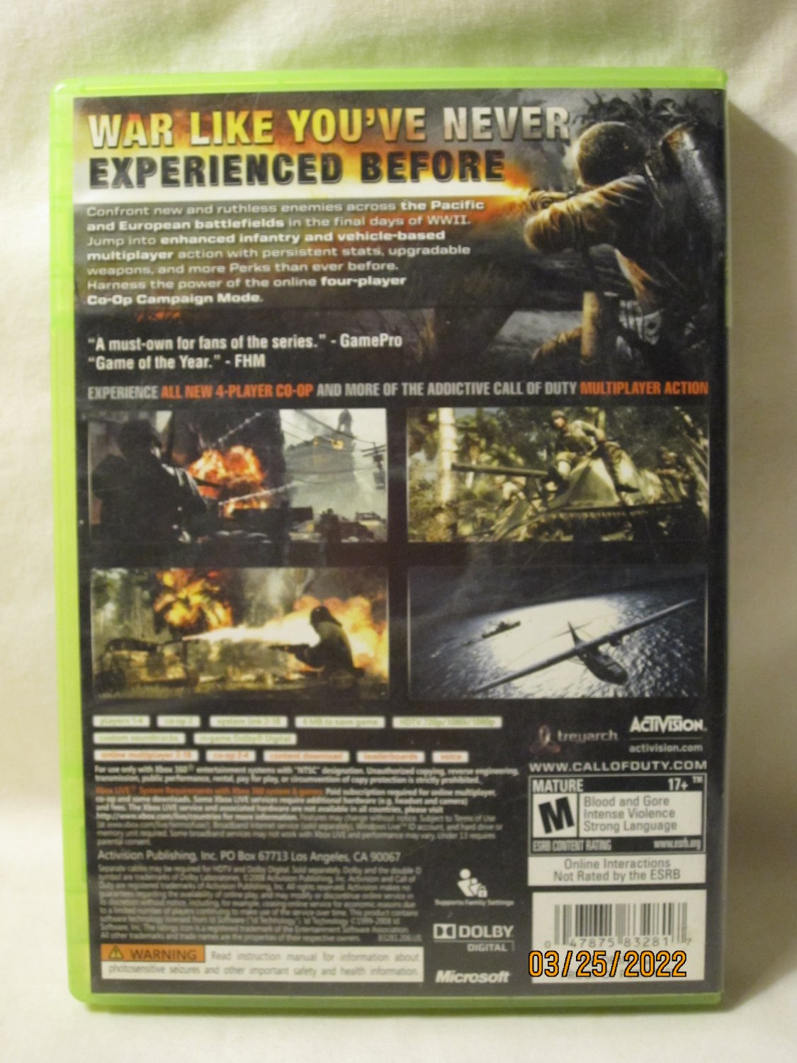 Xbox 360 Video Game: Call of Duty - World at War