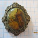 late 1800's? Antique Miniature Painting of 'Courting Couple' Sweater Brooch