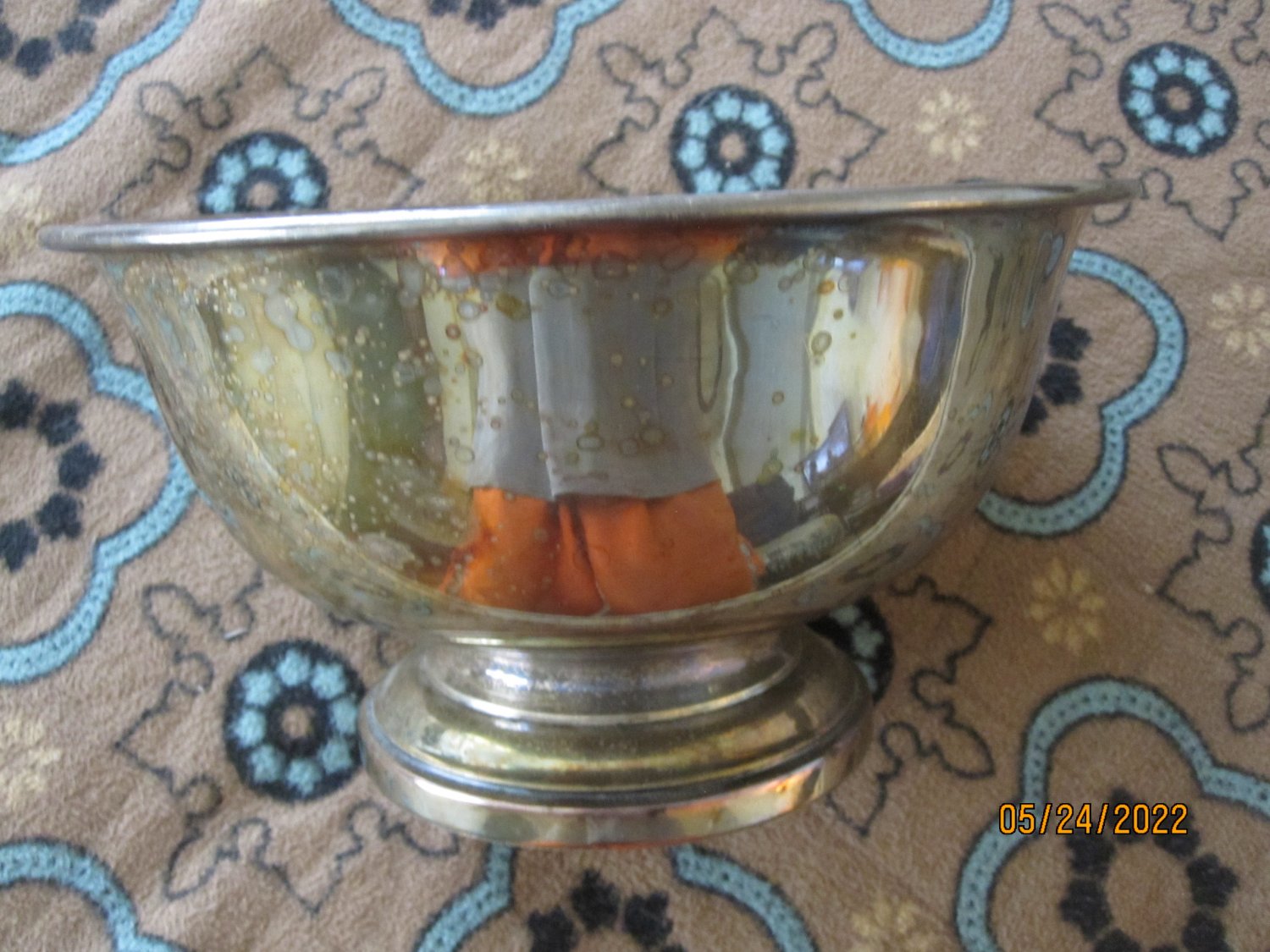 old 8" Silver Serving Bowl - w/ 3 hallmarks on bottom