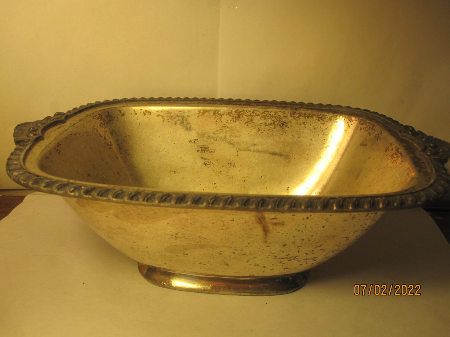 old Silver Footed Serving Bowl, Rim Details - 8"x5"x3" w/ 3 Hallmarks