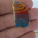 Rare vintage Laurel Burch 'Rainbow Cats' 1.5" Enameled Pin / Brooch