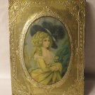 old Gold Gilted metal on wood picture of a Fair Lady- 4"x5.5" Oval