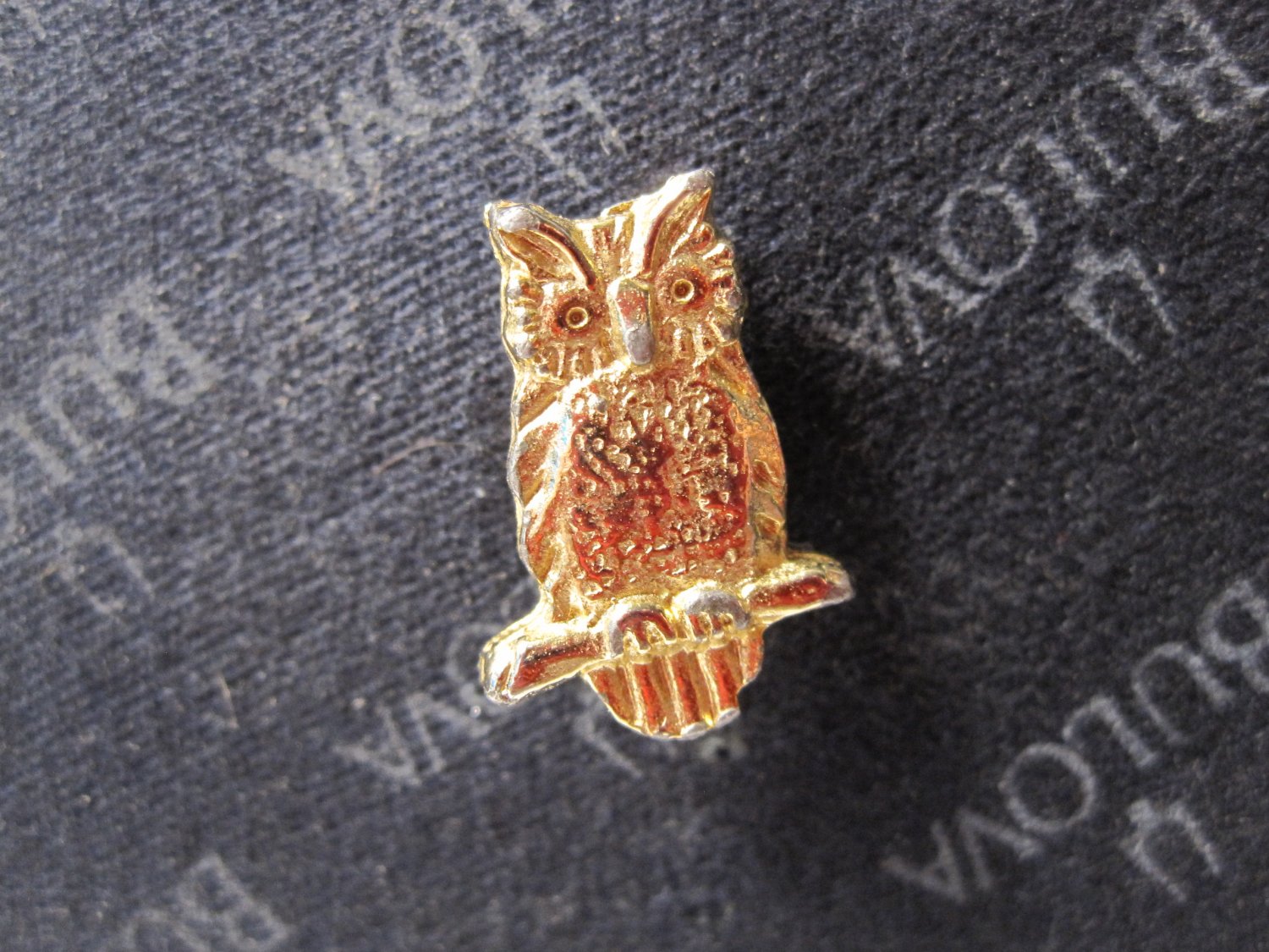 vintage Lapel Pin: Gold Owl sitting on branch