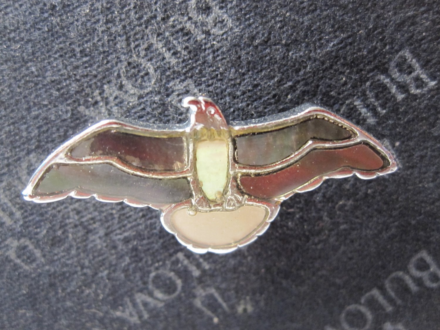 vintage enamel Lapel Pin: silver inlaid MOP Mother of Pearl Bird Flying - rare