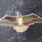 vintage enamel Lapel Pin: silver inlaid MOP Mother of Pearl Bird Flying - rare
