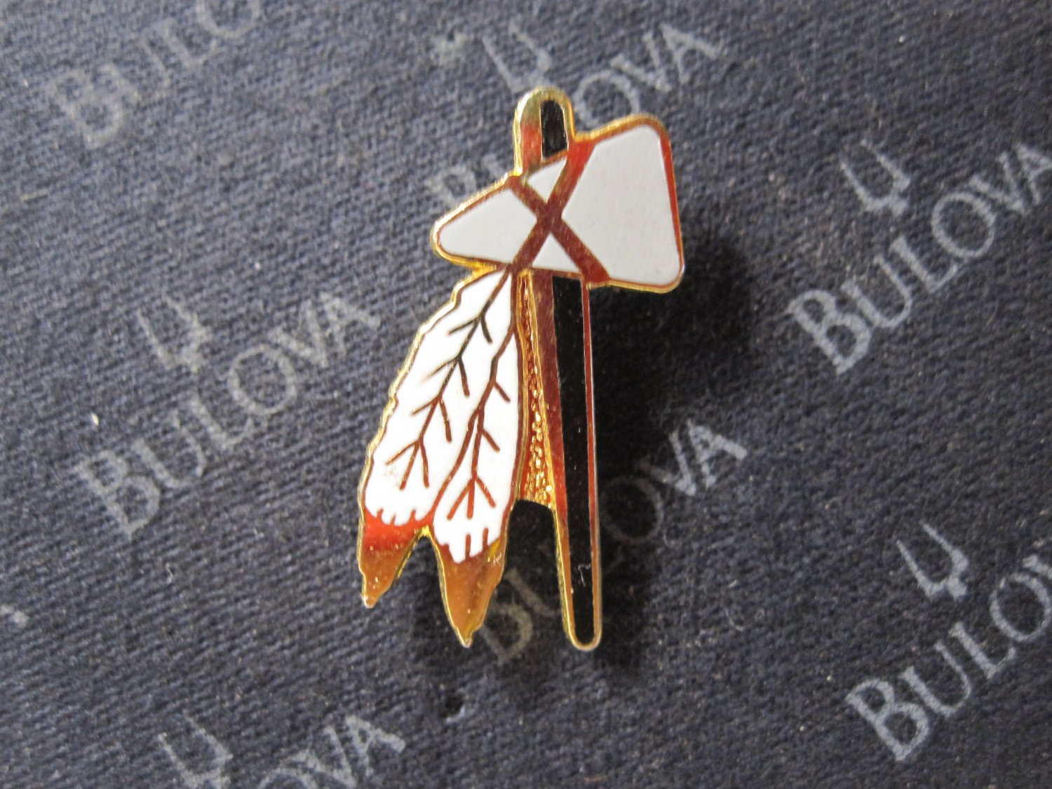 Vintage Enamel Lapel Pin Native American Indian Tomahawk W White