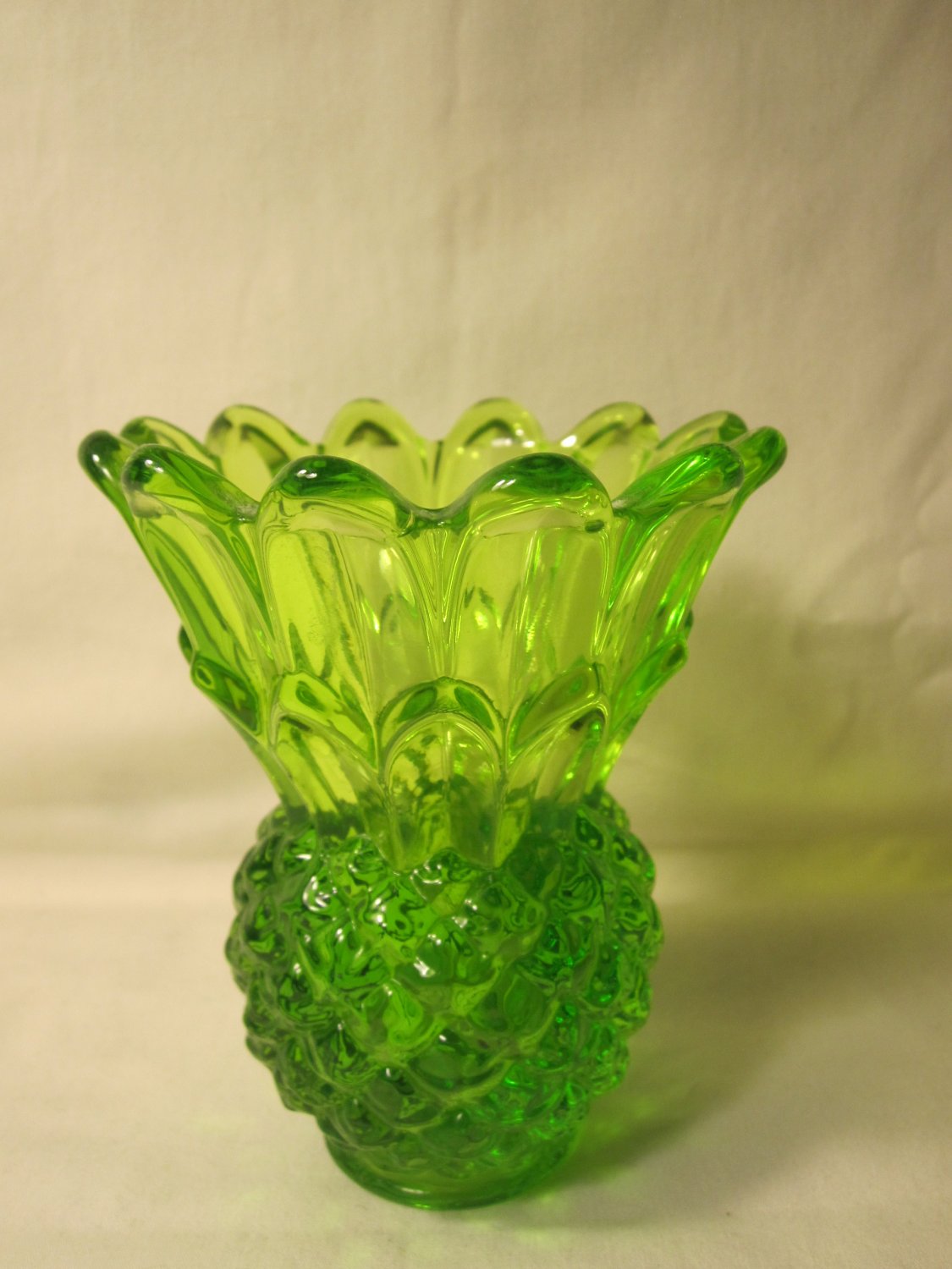 vintage Indiana Glass 4" Green Pineapple Votive Candle Holder - rare