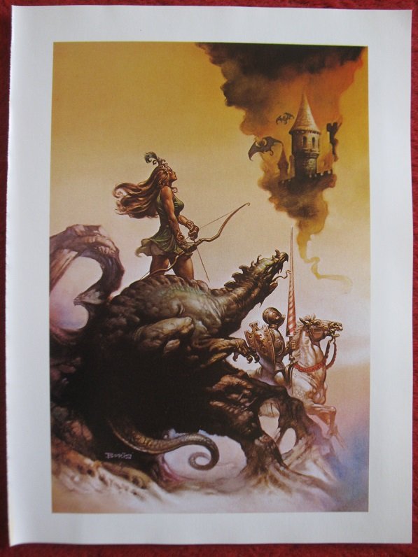 vintage Boris Vallejo: The Dragon and The George (skycastle) - 11.5" x 8.5" Book Plate Print
