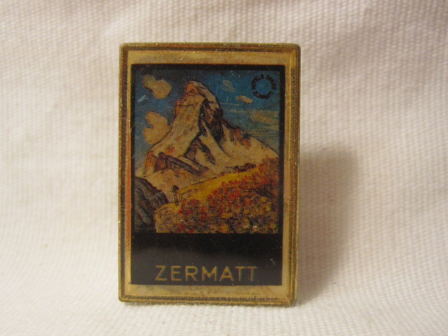 old Gesch. Grunwald Zermatt Hotels Mountain Scene Pin - Swiss Switzerland