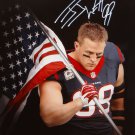 JJ Watt Autographed 16x20 Holding Flag *White Photo- JSA W Authenticated
