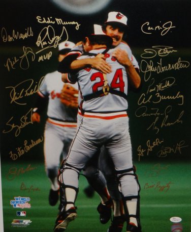 1983 Baltimore Orioles Autographed 16x20 WS Champs Cheering Photo- JSA W Auth
