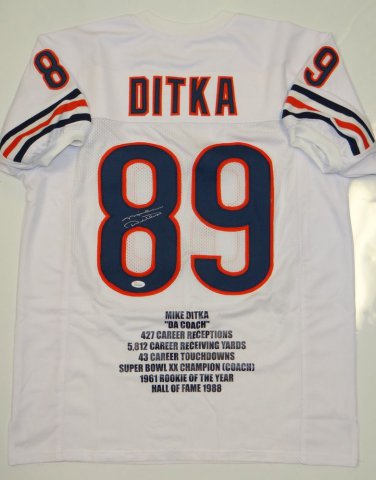 Mike Ditka Signed / Autographed White w/ Blue Stat Jersey- JSA W Authenticated
