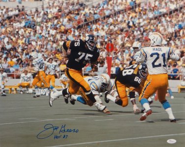 Joe Greene HOF Autographed 16x20 Going After Chargers QB Photo- JSA Auth