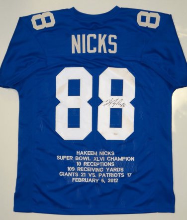 Hakeem Nicks Signed / Autographed Blue Stat Jersey- JSA Authenticated