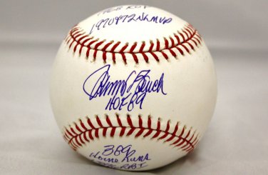 Johnny Bench Stat Autographed Rawlings OML Baseball- JSA Authenticated