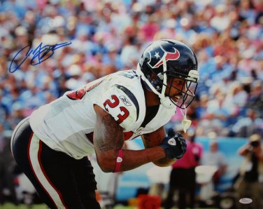 Arian Foster Autographed 16x20 Side View TD Bow Photo- JSA W Authenticated