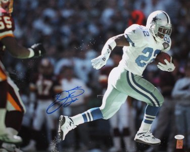 Emmitt Smith Autographed 16x20 Side View Running Photo- JSA Authenticated