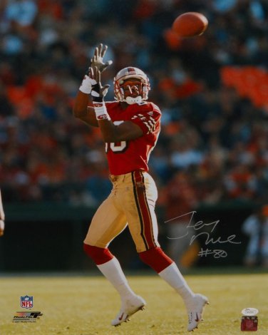Jerry Rice Autographed 16x20 Vertical Catch Photo- JSA W Authenticated