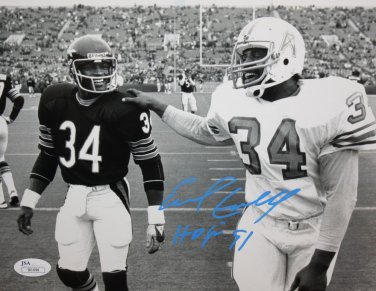 Earl Campbell Autographed 8x10 B&W With Walter Payton Photo- JSA Authenticated