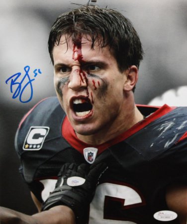 Brian Cushing Autographed 8x10 Bloody Face *Blue Photo- JSA W Authenticated