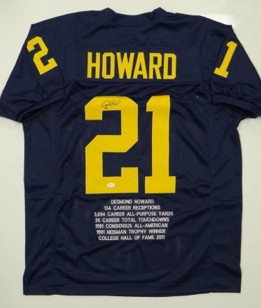 Desmond Howard Signed / Autographed Navy Blue Stat Jersey- JSA Authenticated