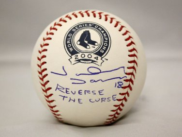 Johnny Damon Reverse Autographed Rawlings OML 2004 Baseball- JSA Authenticated