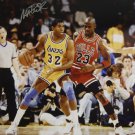 Magic Johnson Autographed 16x20 Vertical Agianst Jordan Photo- PSA/DNA