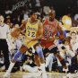 Magic Johnson Autographed 16x20 Vertical Agianst Jordan Photo- PSA/DNA