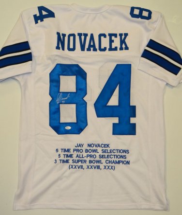 Jay Novacek Signed / Autographed White Stat Jersey- JSA W Authenticated