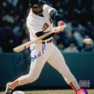 Jim Rice Autographed 8x10 Swinging In Blue Helmet Photo- JSA Authenticated