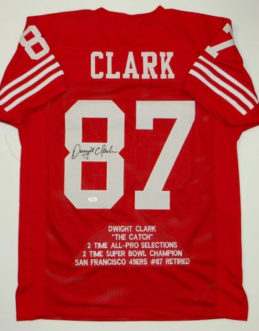 Dwight Clark Signed / Autographed Red Stat Jersey- JSA W Authenticated