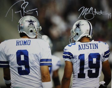 Miles Austin & Tony Romo Autographed 16x20 From Behind Photo- JSA Authenticated