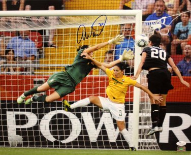 Abby Wambach Autographed 16x20 Head Shot in Blue Jersey Photo- JSA Authenticated
