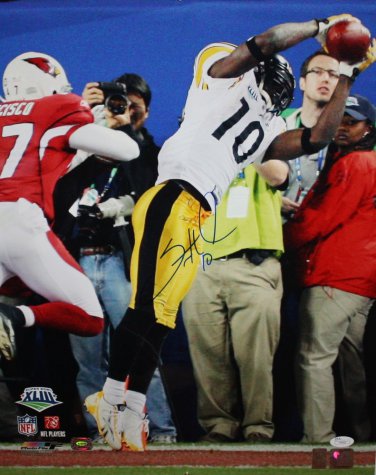 Santonio Holmes Autographed 16x20 Tip Toe Catch Photo- JSA Authenticated