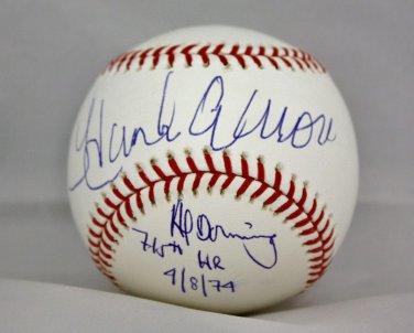 Hank Aaron & Al Downing Autographed Rawlings OML Baseball- Steiner Authenticated