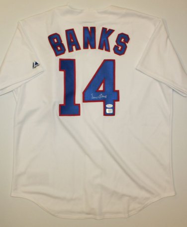 Ernie Banks Autographed White Chicago Cubs Jersey- JSA Authenticated